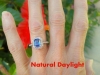 Emerald Cut Unheated Natural Ceylon Blue Sapphire Engagment Ring with Real Diamond Halo in 14k white gold for sale