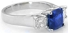 Natural Blue Sapphire Ring - Cushion Cut Sapphire - 3 Stone style in 14k White Gold