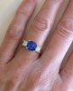 Blue Sapphire Ring - 3 Stone Natural Unheated Blue Sapphire and Diamond Ring in 14k White Gold