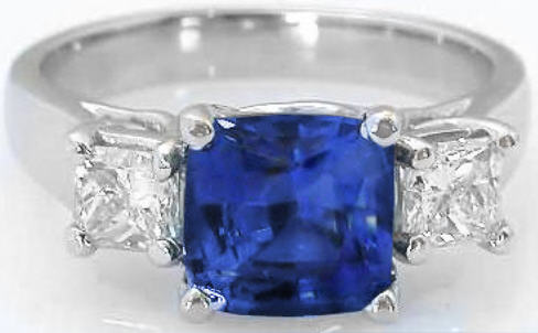 3ct Asscher Sapphire & Diamond Three Stone 14K Gold Ring