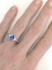 Pear Blue and White Trillion Sapphire Three Stone Ring in 14k white gold