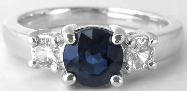 Round Sapphire Ring - 1.27 ctw Blue Sapphire and White Sapphire in 14k white gold