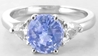 Diamond Alternative- Natural Oval Blue Saphire and Trillion Sapphire Ring in 14k white gold