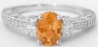 Oval Natural Orange Sapphire and Oval Diamond Engagement Ring in 14k white gold - Vintage Design