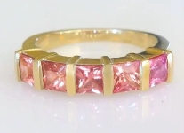 natural multicolor sapphire bar-set princess cut ring in 14k yellow gold