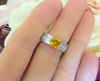 Princess Cut Natural Yellow Sapphire Tank Ring - Real channel set princess diamonds set in a solid 14k white gold band