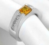 Classic Tank Ring with Princess Cut Natural Orange Sapphire and Princess Cut Diamonds in 14k white gold