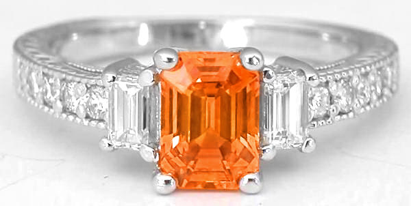 1.57 ctw Orange Sapphire and Diamond Ring in 14k white gold (SSR-5253)