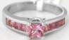 Princess cut natural pink sapphire ring in 14k white gold