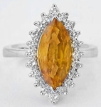 4 carat Natural Marquise Cut Yellow-Orange Sapphire Ring with real Diamond Halo and 14k white gold band
