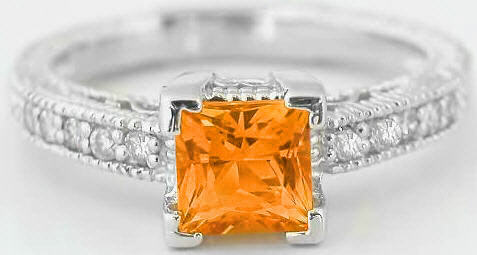 Princess Cut Orange Sapphire Rings