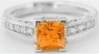 Princess cut natural orange sapphire ring in 14k white gold