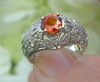 Natural Round Orange Sapphire Fashion Ring in Vintage Styled solid 14k white gold band for sale