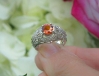 Diffusion Treated Natural Orange Sapphire Wide Band Ring in Vintage Styled solid 14k white gold