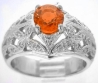 1.37 carat (6.4mm round) Orange Sapphire with Floral Design Diamond Wide Band Ring in 14k gold