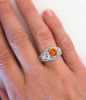 One of a Kind Round Orange Sapphire Vintage Ring in 14k white gold