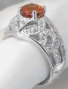 Antique Sytle Floral Design Ring with Round Diffusion Treated Orange Sapphire in 14k white gold