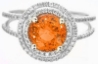 Round cut natural orange sapphire ring in 14k white gold
