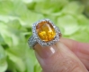 7 carat Natural Orange Sapphire Engagement Ring- Cushion Cut Orange Sapphire with real Diamond Halo in solid 18k white gold