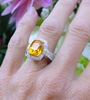 Genuine Orange Sapphire Ring- Ceylon Cushion Cut Orange Sapphire with real Diamond Halo in solid 18k white gold