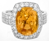 Large Natural Orange Sapphire Ring- Cushion Cut Orange Sapphire with real Diamond Halo in solid 18k white gold