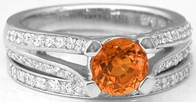 Round Real Orange Sapphire Engagement Ring Set with Diamonds and Split Shank in sold white gold