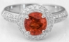 Halo set natural orange sapphire ring in 14k white gold