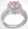 Engagement Ring with 7.8mm Round Pink Sapphire and Diamond Encrusted Setting in 14k white gold