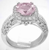 Pink Sapphire Ring - Natural Round Sapphire with Diamond Halo in White Gold