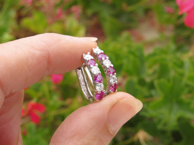 Elegant Pink Sapphire  Diamond Pendant  Earrings in Flower Design
