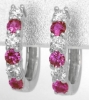 Alternating Round Natural Pink Sapphire and Real Diamond Earrings in solid 14k white gold