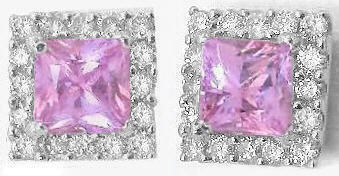 Princess Cut Pink Sapphire Earrings in white gold