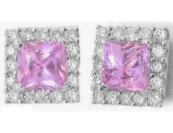 Princess cut natural pink sapphire ring in 14k white gold