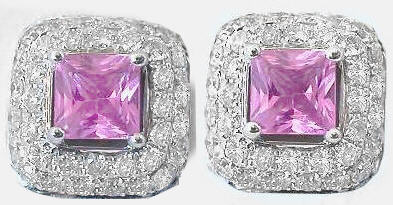3MM TO 10MM SVC-JEWELS Princess Cut Pink Sapphire Solitaire Stud Earrings 14K Yellow Gold Over .925 Sterling Silver For Womens & Girls 