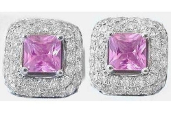 Princess cut natural pink sapphire ring in 14k white gold