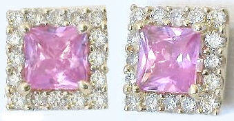 Princess Cut Pink Sapphire Diamond Earrings