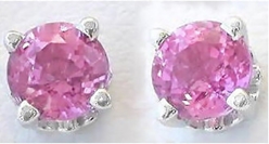 Round Natural Pink Sapphire Stud Earrrings in 14k White Gold. Real 5mm Pink Sapphires.