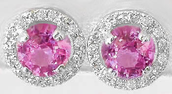 Round Natural Pink Sapphire Diamond Stud Earrings