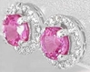 Round Real Pink Sapphire Studs with Diamond Halo in 14k white gold