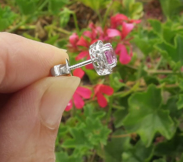 1.96 ctw Round Pink Sapphire and Diamond Earrings in 14k white gold