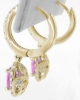 Oval Diamond Hoop Earrings with Pink Sapphire and Diamond Halo Drop in 14k yellow gold