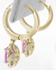 Oval Diamond Hoop Earrings with Pink Sapphire and Diamond Halo Drop in 14k yellow gold