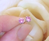 Natural Pink Sapphire Stud Earrings in solid 14k white gold -Ceylon 4mm Round Cut