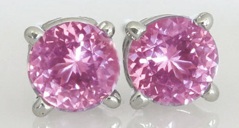 Natural Round Pink Sapphire Stud Earrings with Screwbacks in real 14k white gold for sale