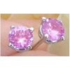 4mm Round Ceylon Natural Pink Sapphire Stud Earrings in 14k white gold for sale