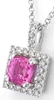 14k white gold Bright Pink Sapphire Pendant with Diamond Halo