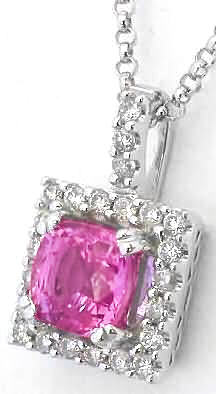 1.07 ctw Pink Sapphire and Diamond Pendant in 14k white gold (including 16  14k white gold rolo chain)