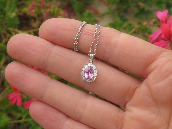 Gold Pink Sapphire and Diamond Necklace