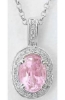 Oval Light Pink Natural Sapphire and Real Diamond Pendant in 14k white gold for sale