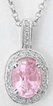 Oval Light Pink Natural Sapphire and Real Diamond Pendant in 14k white gold for sale